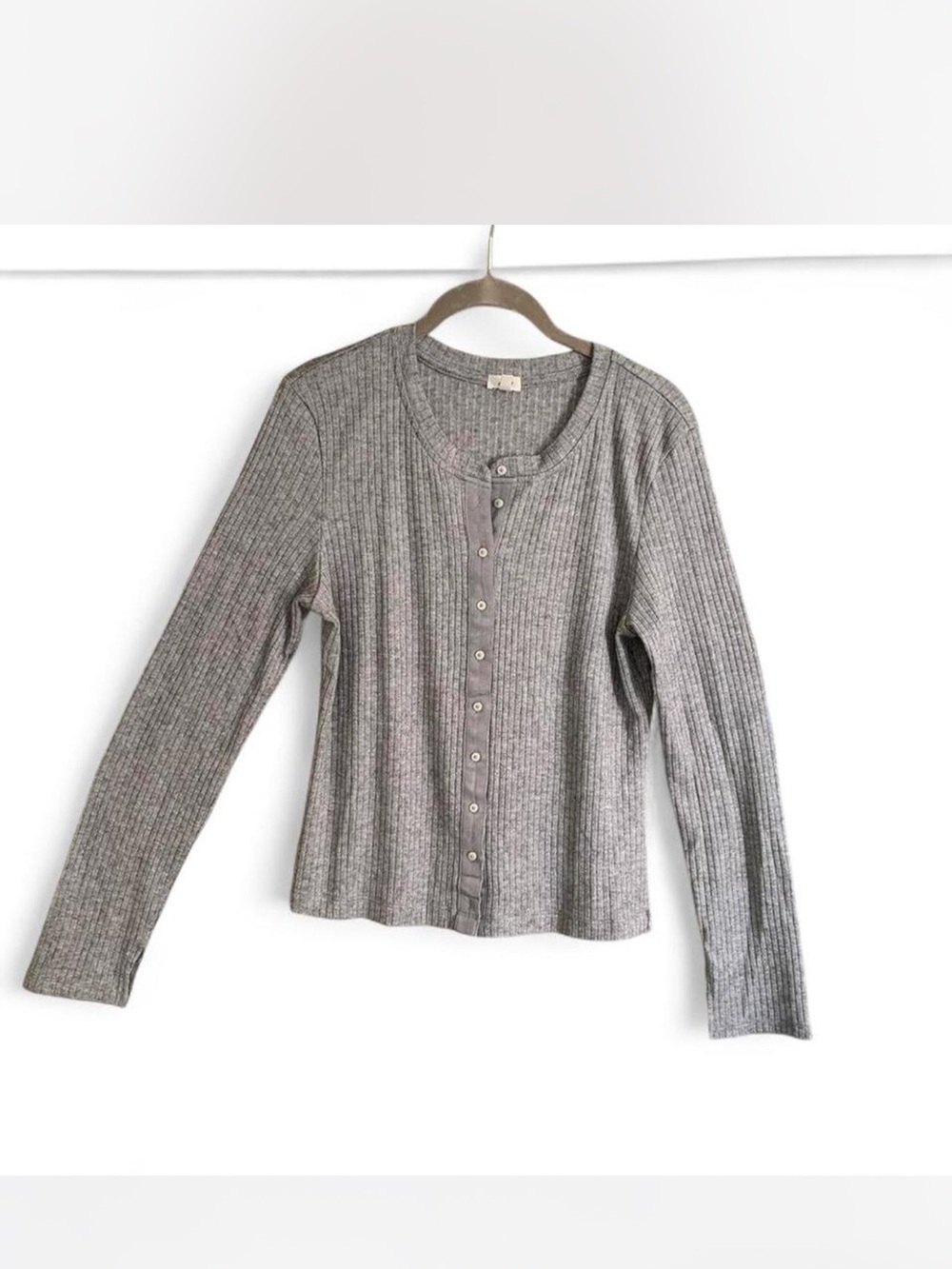 Lightweight aerie Gray Ribbed Button-Up Henley subtle metallic silver threads L